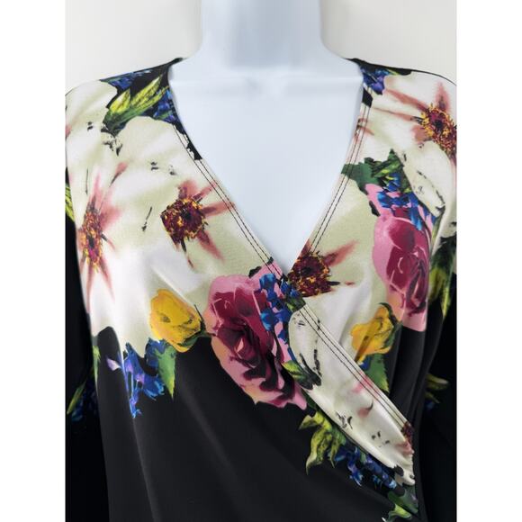 Joseph Ribkoff Women's Floral Faux Wrap Knit Dress Flutter Sleeve Size 6 - Picture 3 of 10